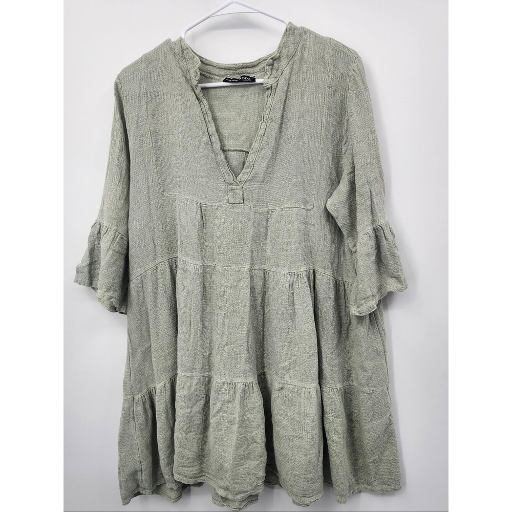 Raw Moda Light Sage Tiered V-Neck Tunic Top One Sz Refer to measurements